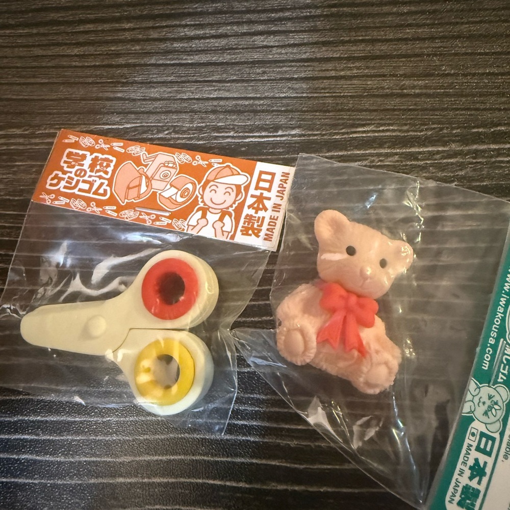 6/$25 NIP WAKO Scissor and Teddy Japanese Erasers